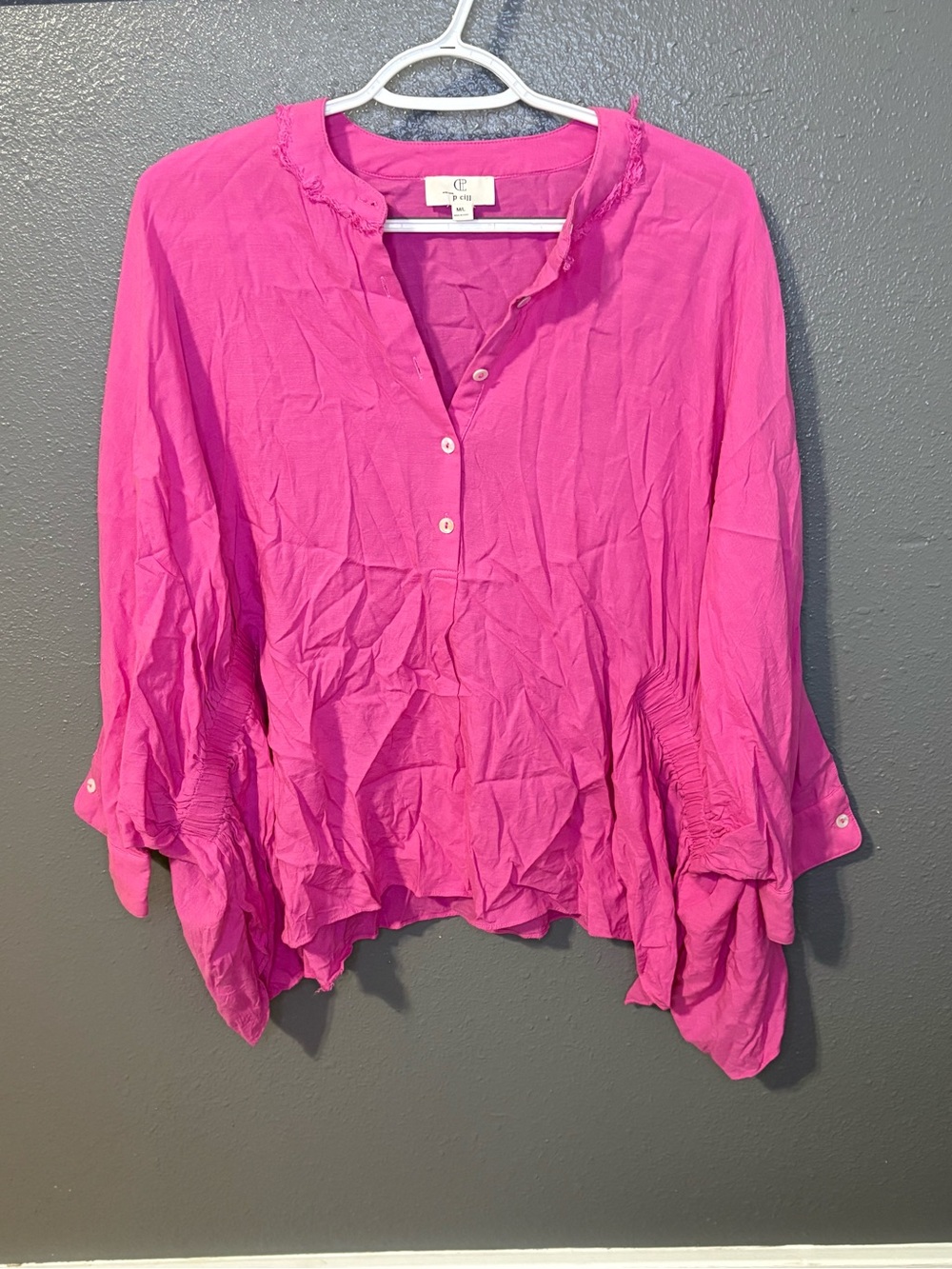 P Chi Pink Button-Up Blouse with Frayed Collar size M/L (SKU 217)